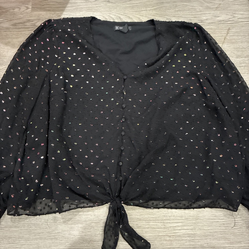 INC Womens Plus 2X Rainbow Clip Dot V Neck Blouse Top NWT CZ88